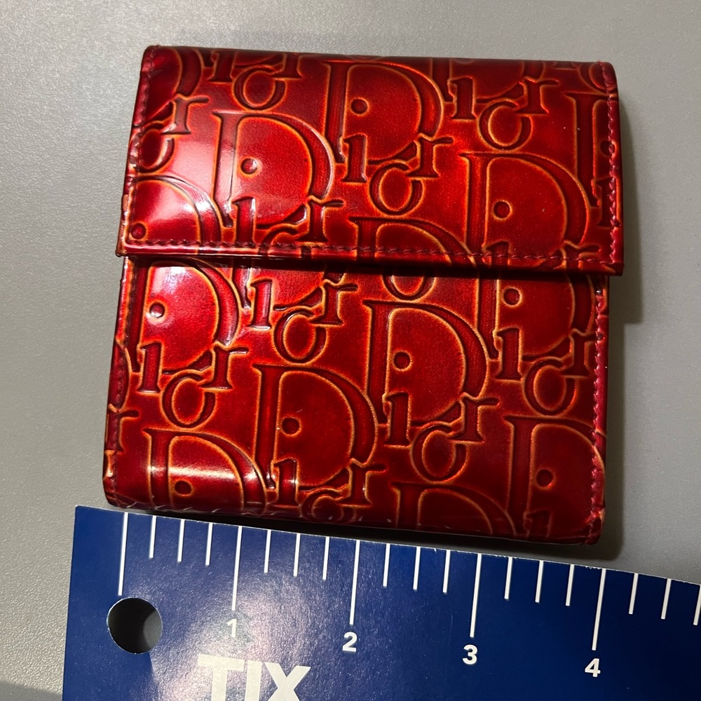 Dior Red Embossed Wallet - Picture 14 of 16